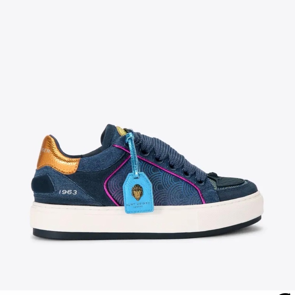 NWOT Kurt Geiger Navy & Gold Tag Sneakers